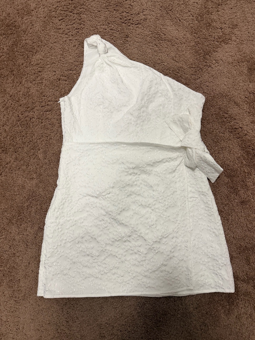 Cider White Jacquard One Shoulder Floral Bow Mini Dress